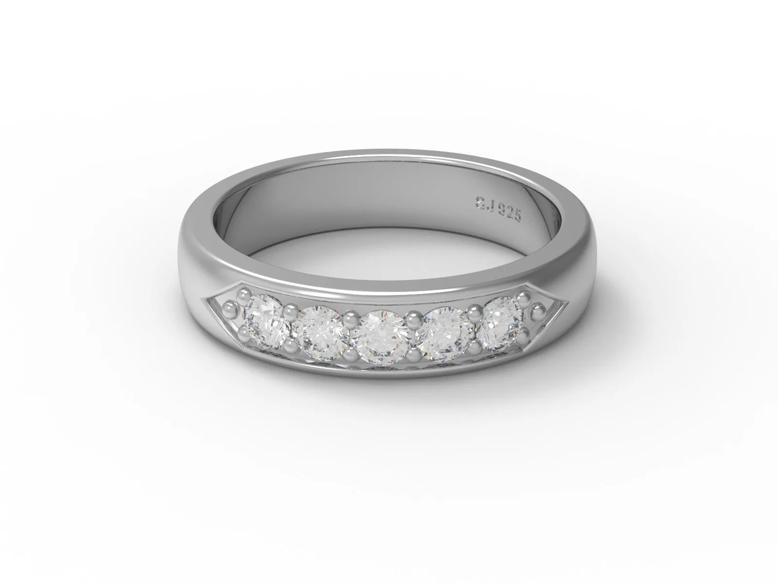 0.40 Ctw Round Moissanite 925 Sterling Silver Five Stone Women's Stackable Ring