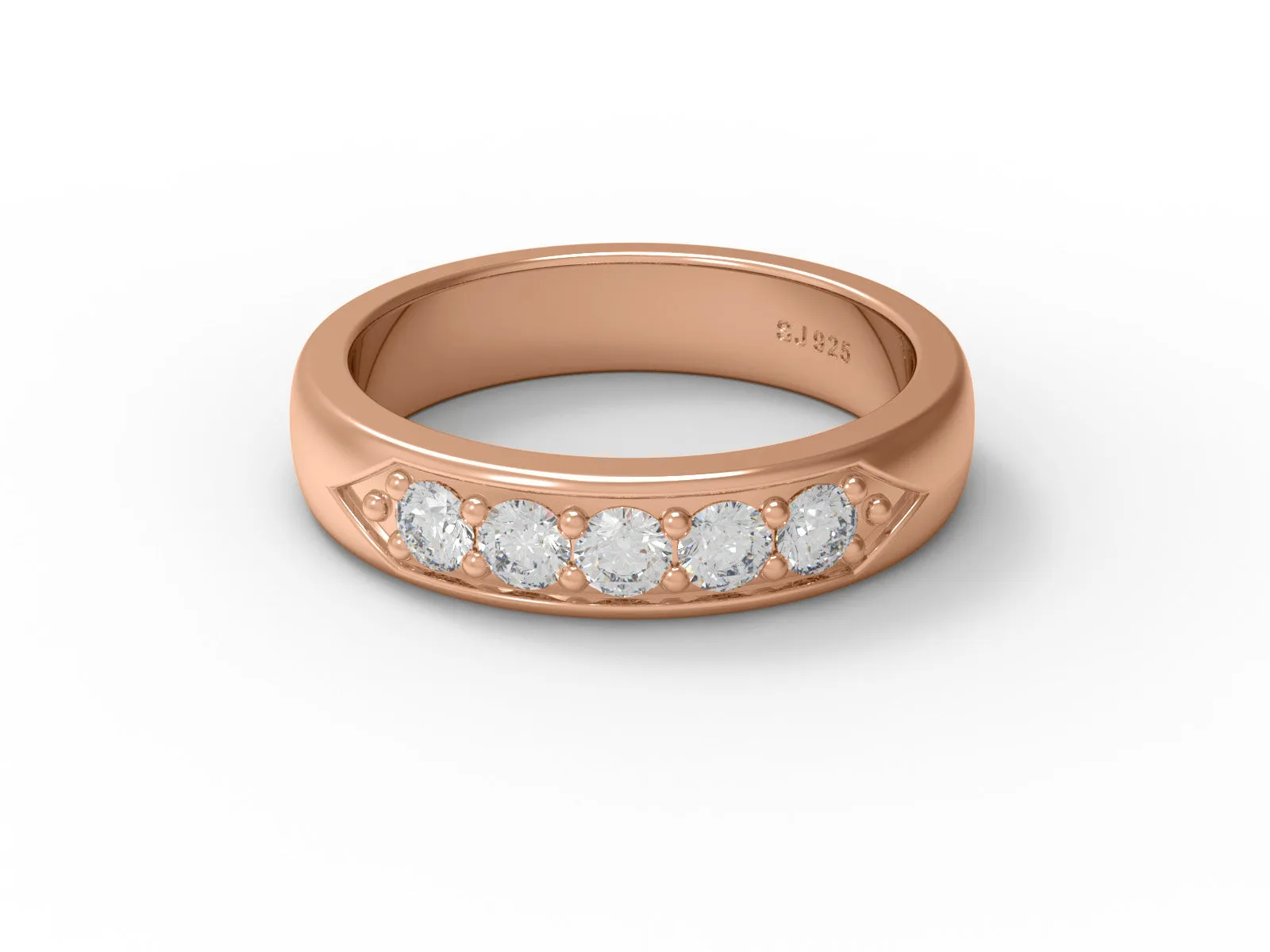 0.40 Ctw Round Moissanite 925 Sterling Silver Five Stone Women's Stackable Ring