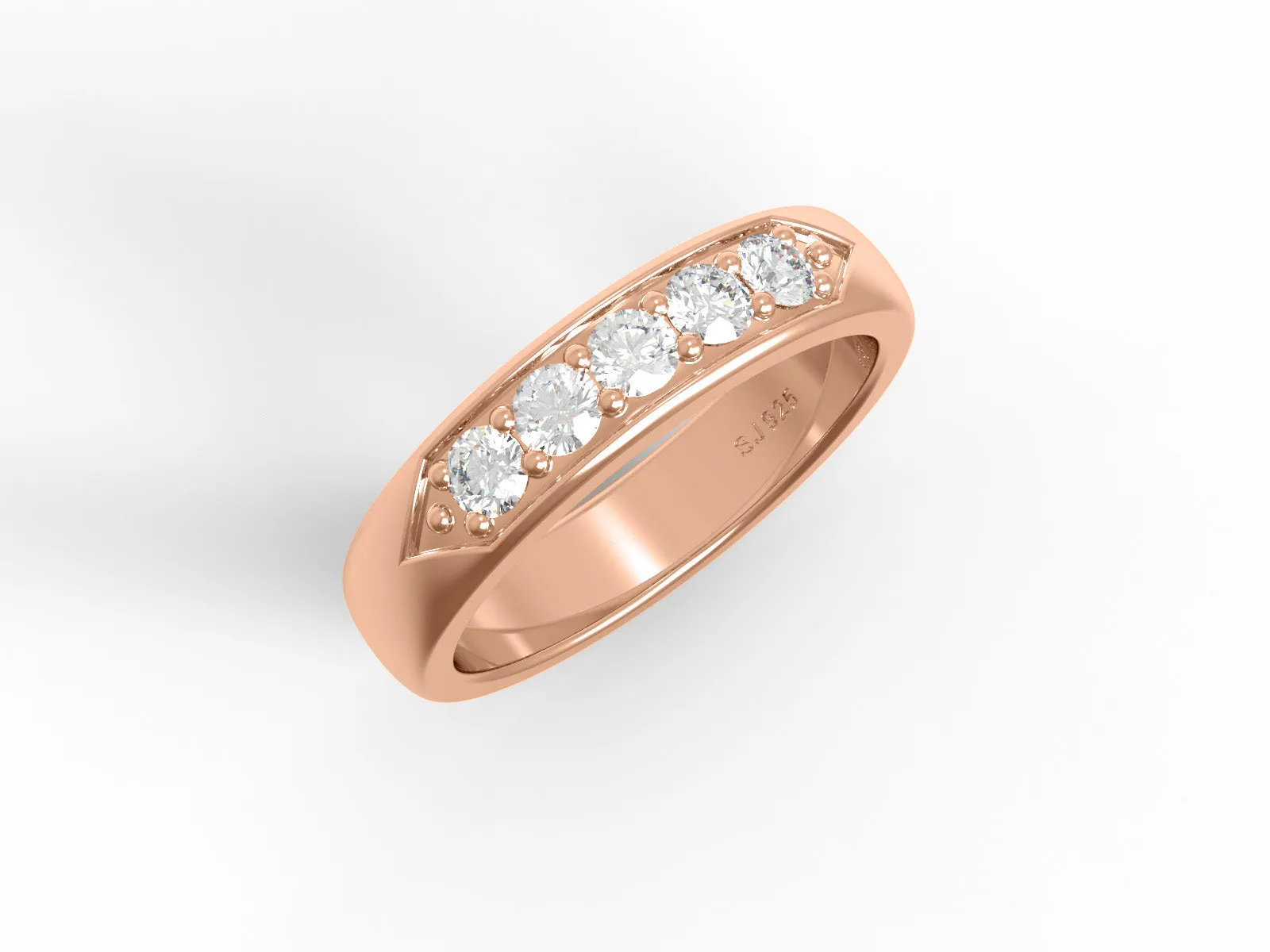 0.40 Ctw Round Moissanite 925 Sterling Silver Five Stone Women's Stackable Ring
