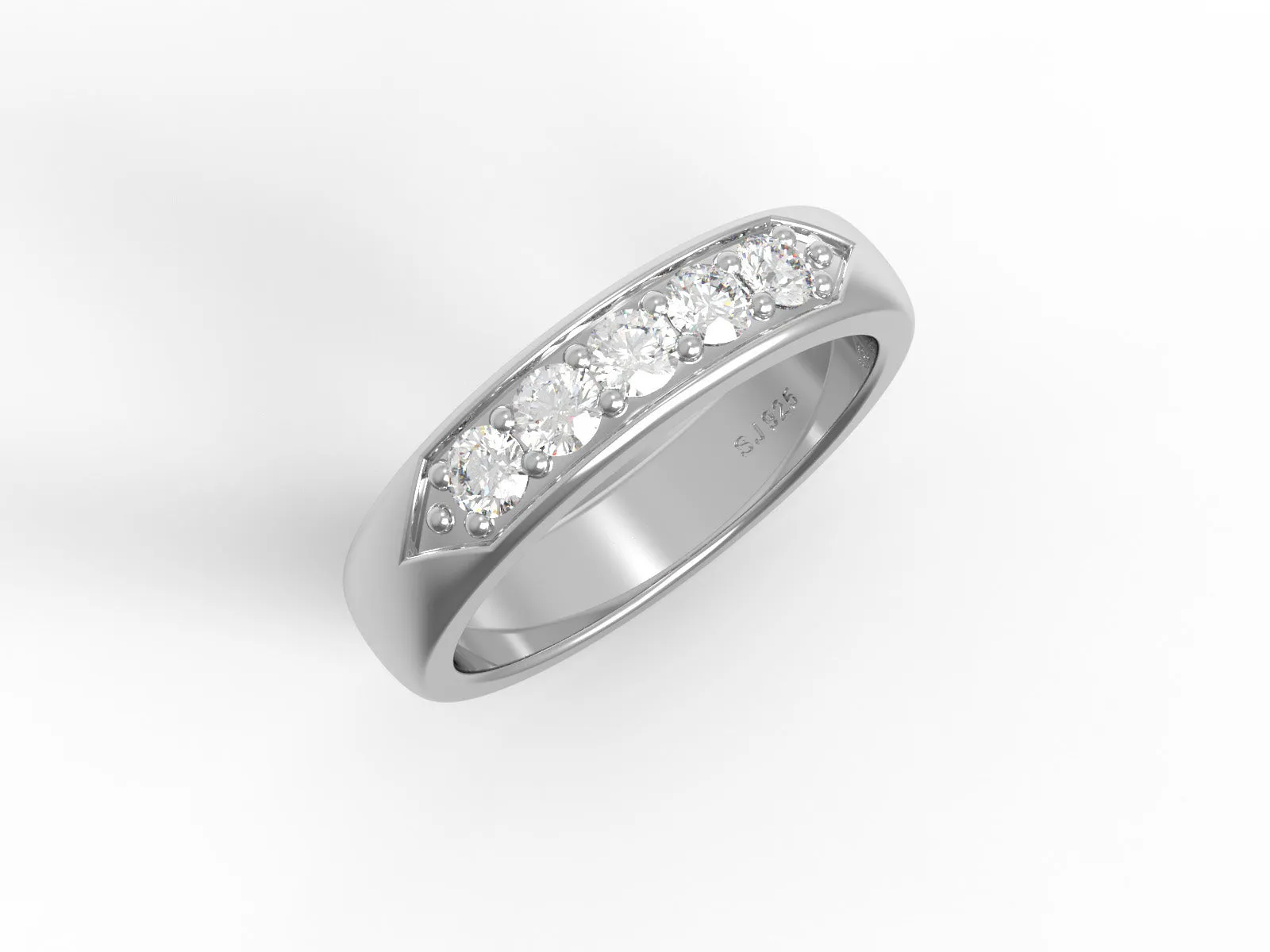 0.40 Ctw Round Moissanite 925 Sterling Silver Five Stone Women's Stackable Ring