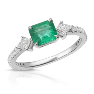 0.89 Ct. Emerald Solitaire Ring with 0.50 Ct. Diamond Accents 14k White Gold