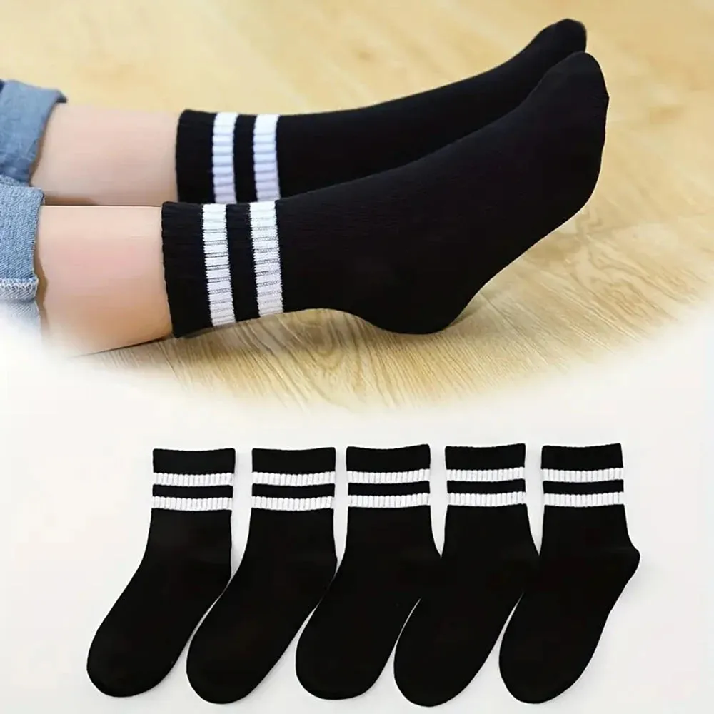 10 Pairs High Tube Mid-Length Women's Socks Set - Solid Black and White, Fashionable Sweat Absorbent Design