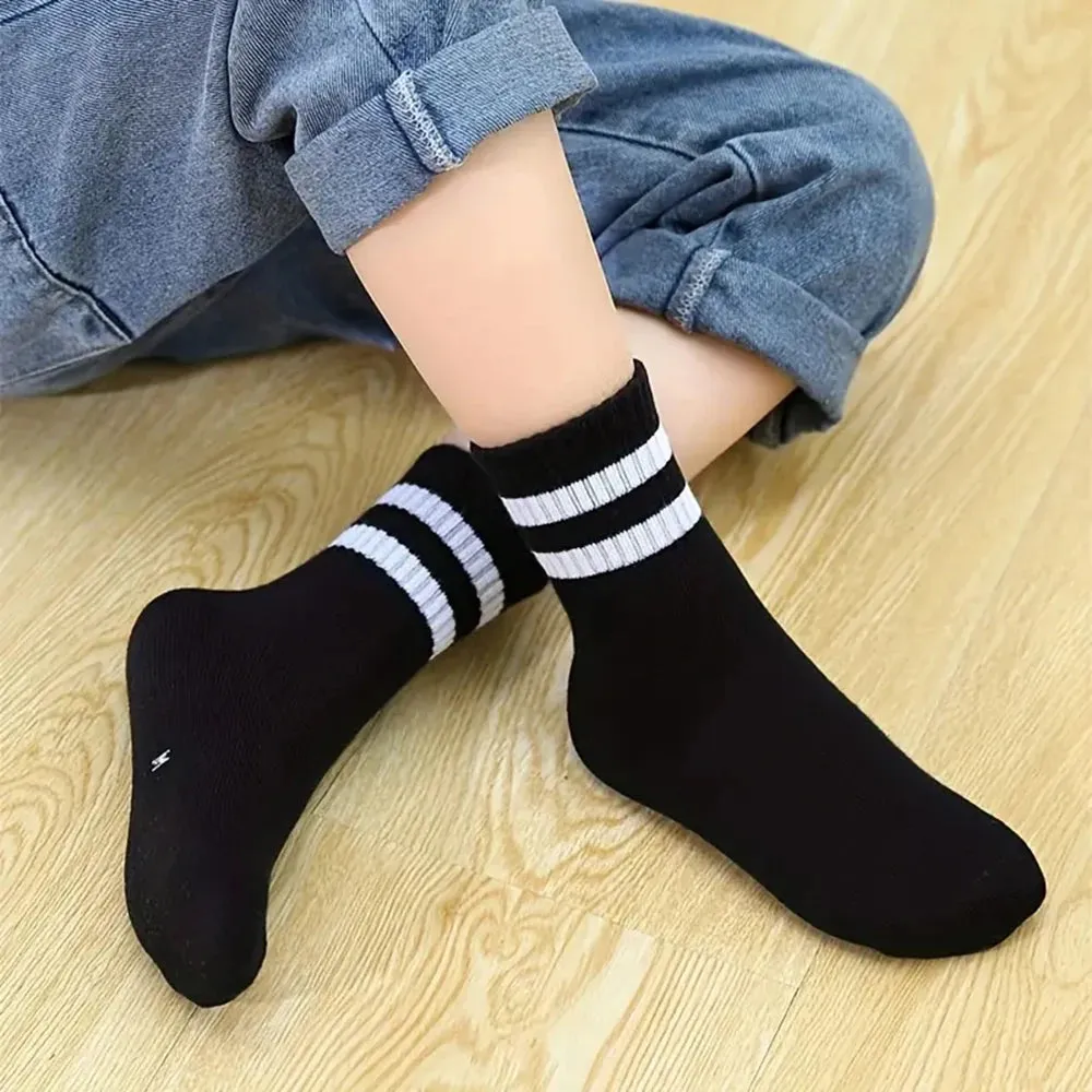 10 Pairs High Tube Mid-Length Women's Socks Set - Solid Black and White, Fashionable Sweat Absorbent Design