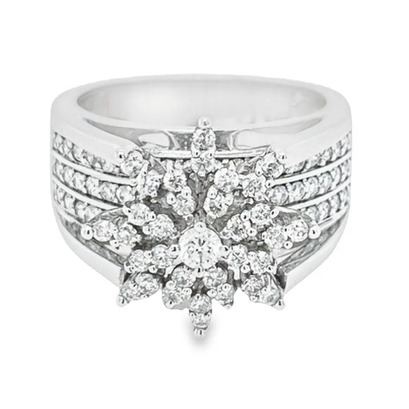 1.00 Ct TDW Diamond 10K White Gold Star Burst Special Ring
