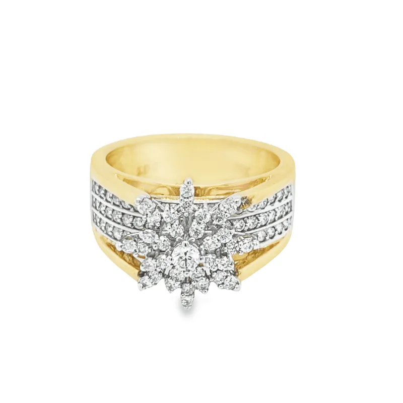 1.00 Ct TDW Diamond 10K Yellow Gold Star Burst Special Ring