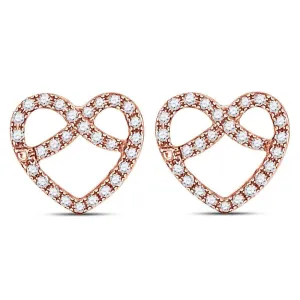 10K Rose Gold Round Diamond Pretzel Heart Stud Earrings 1/6 CTTW