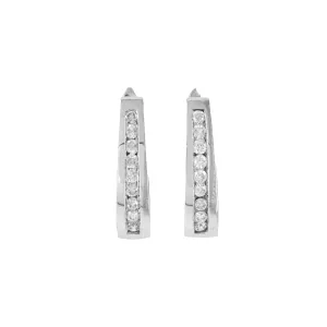 10K White Gold 1.00CT Channel Set Diamond Hoop Earrings