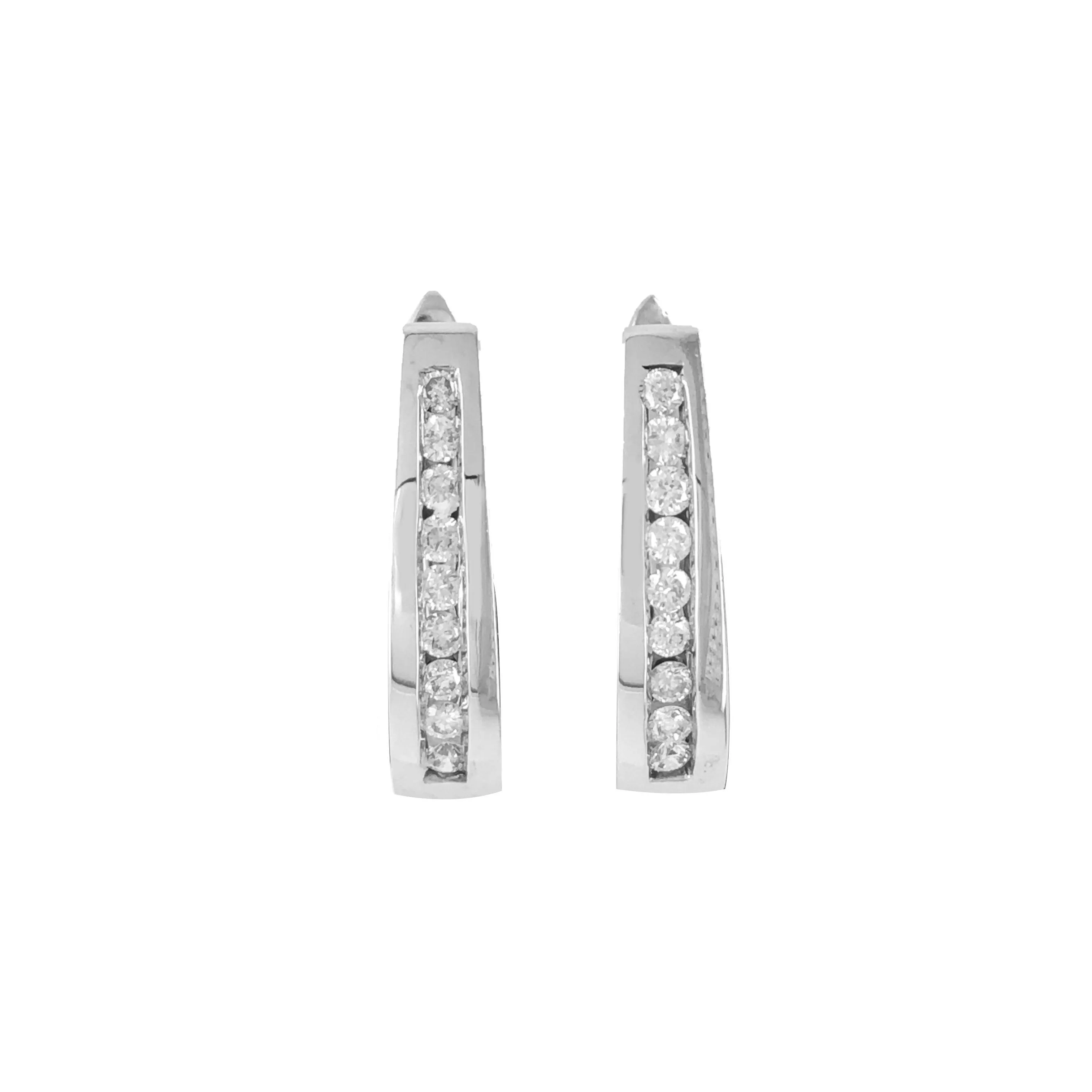 10K White Gold 1.00CT Channel Set Diamond Hoop Earrings