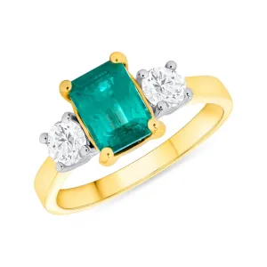 1.16 Ct. Emerald-Cut Emerald Solitaire Ring with Diamond Accents 18k Gold