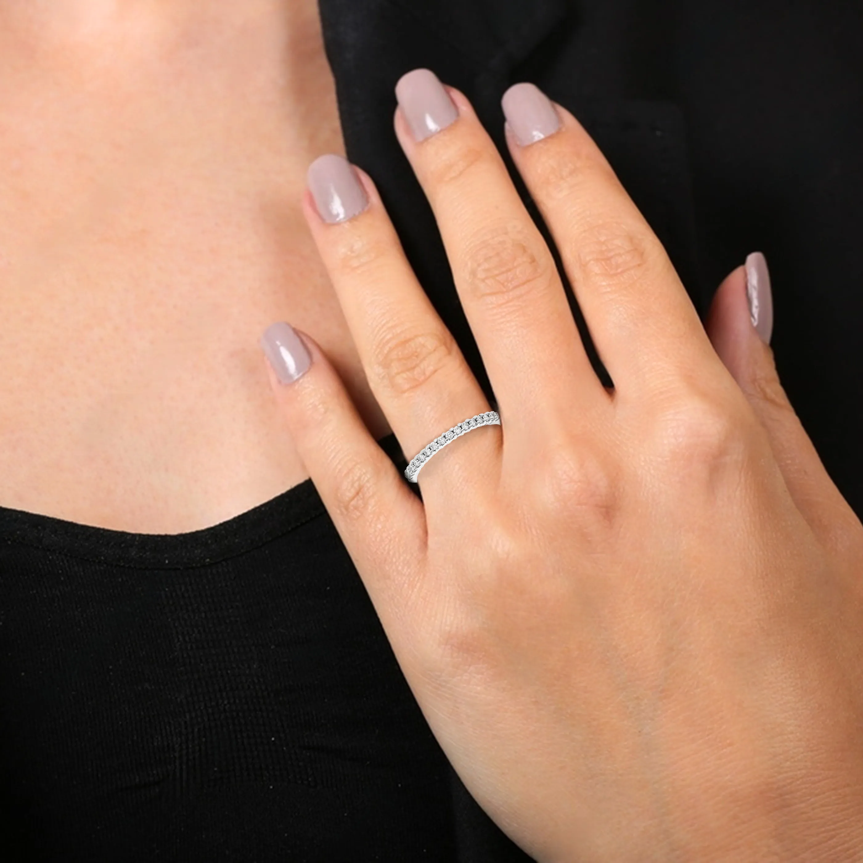 1/4 cttw Lab Grown Diamond Petite Halo Wedding Band in Silver