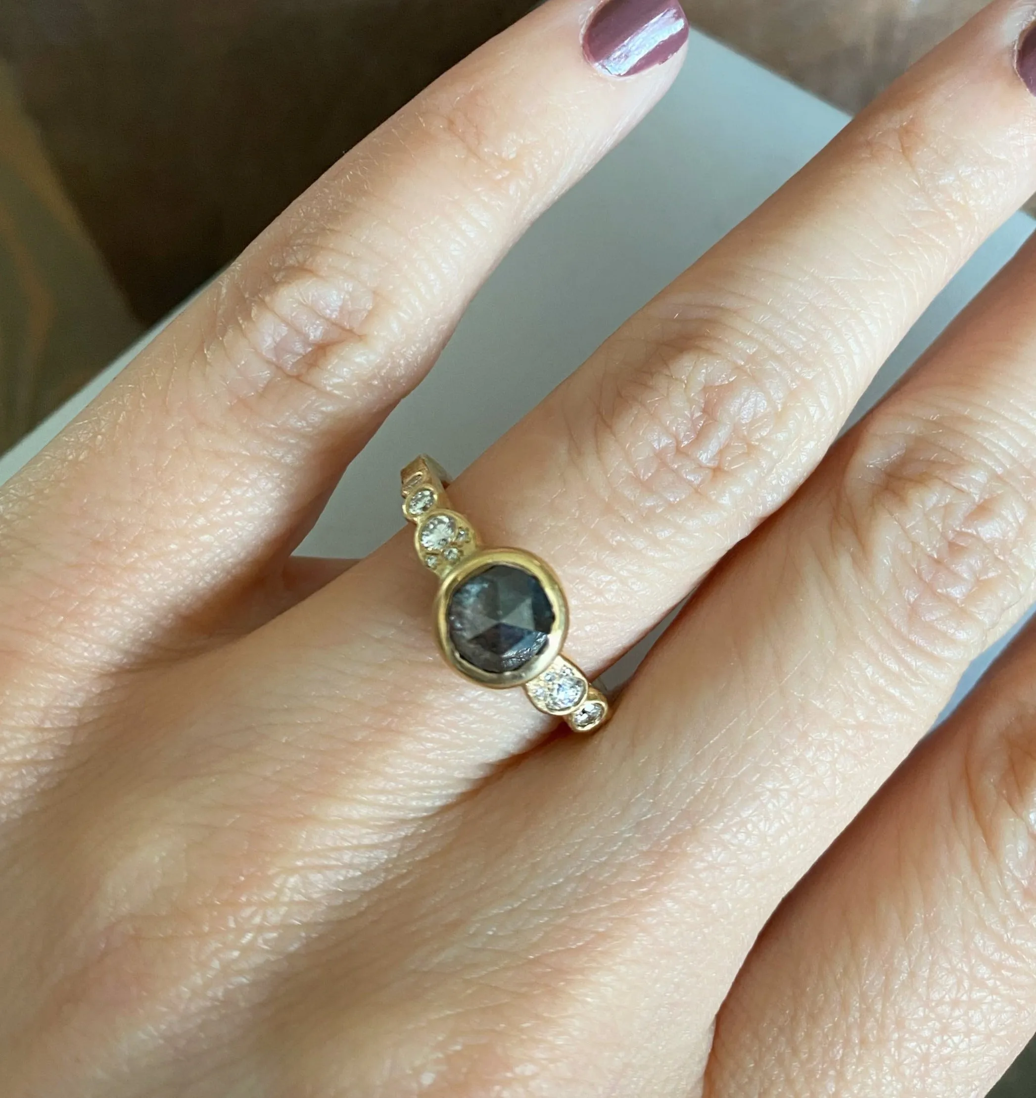 14K Gold Rustic Grey Diamond Ring with Brilliant Diamonds