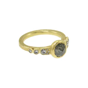 14K Gold Rustic Grey Diamond Ring with Brilliant Diamonds