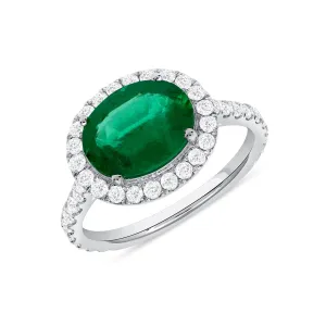 1.87 Ct. Oval-Cut Colombian Emerald Halo Ring with 0.65 Ct. Diamond Accents 14k White Gold