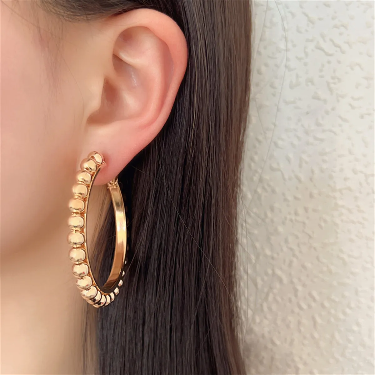 18K Gold-Plated Bead Hoop Earrings