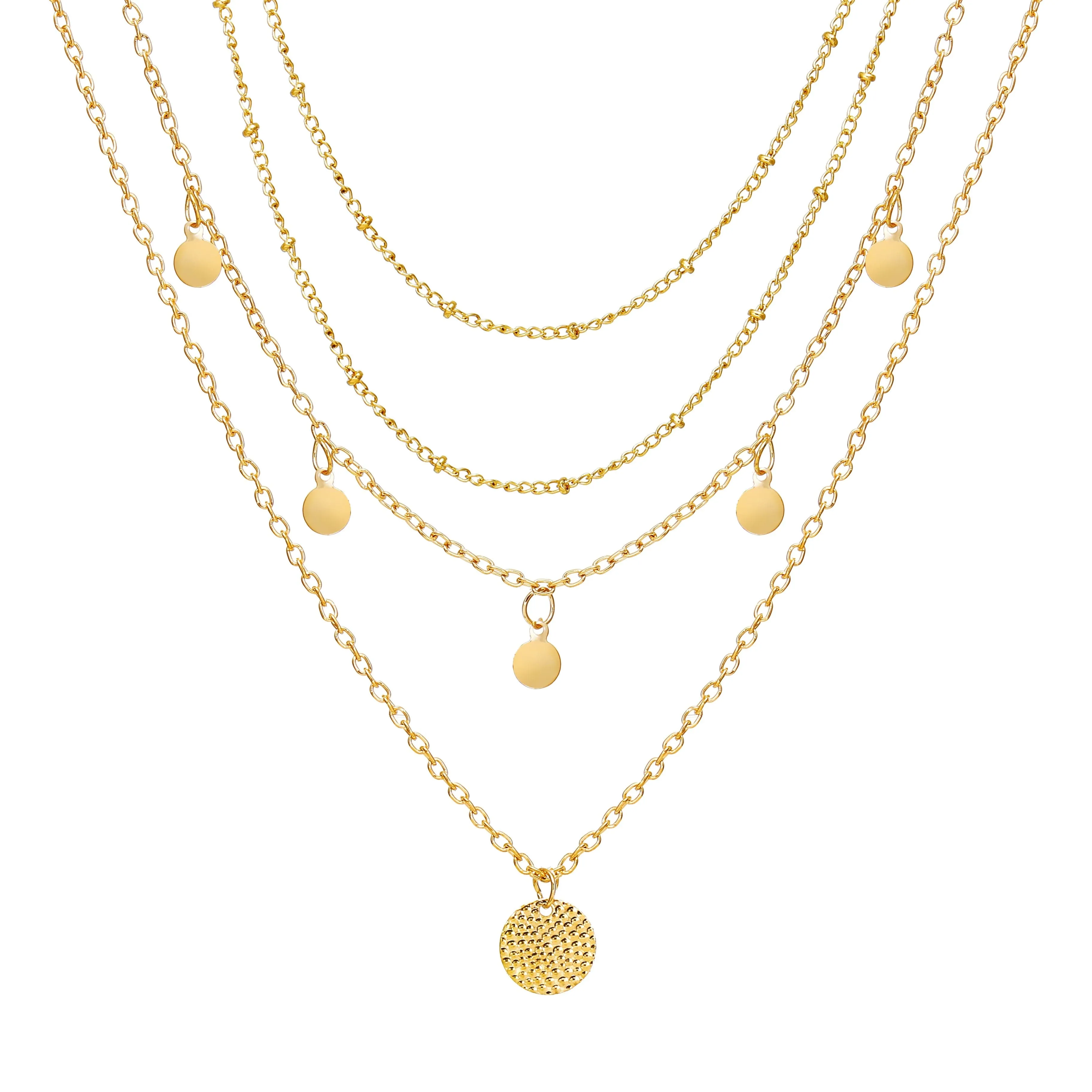 18K Gold-Plated Disk Layered Pendant Necklace