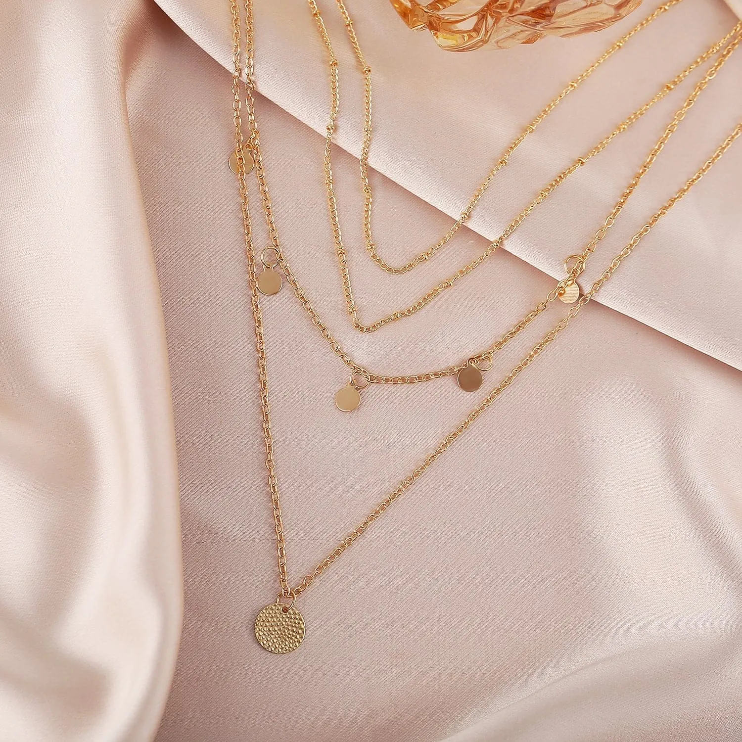 18K Gold-Plated Disk Layered Pendant Necklace