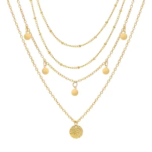 18K Gold-Plated Disk Layered Pendant Necklace