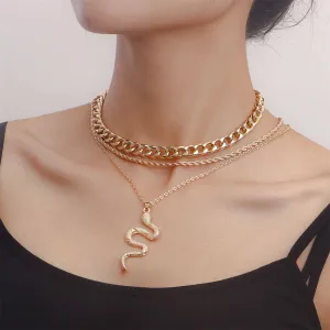 18K Gold-Plated Layered Snake Pendant Necklace