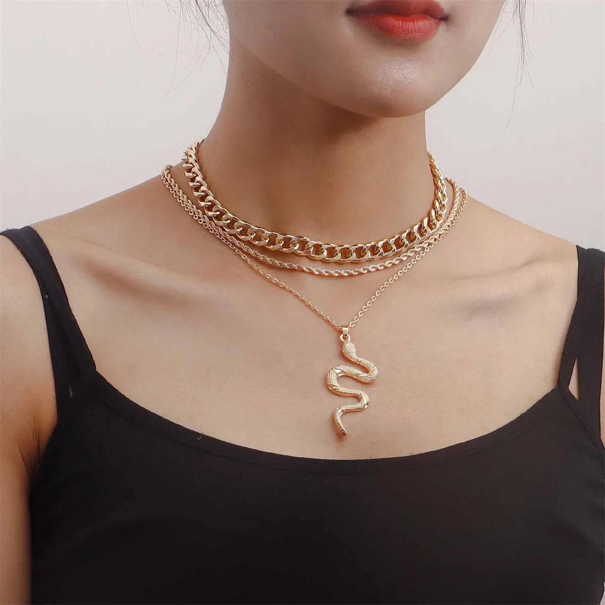 18K Gold-Plated Layered Snake Pendant Necklace