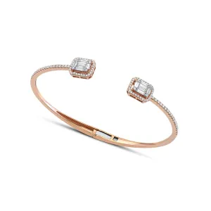 18k Rose Gold Baguette Diamond Open Bangle