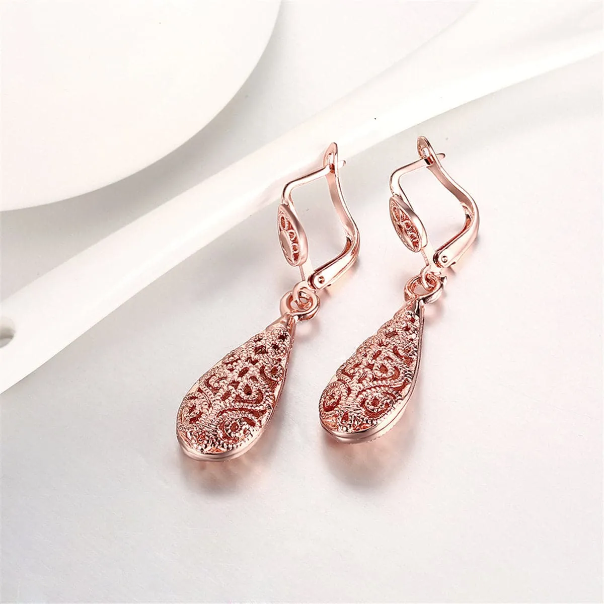 18K Rose Gold-Plated Openwork Teardrop Earrings