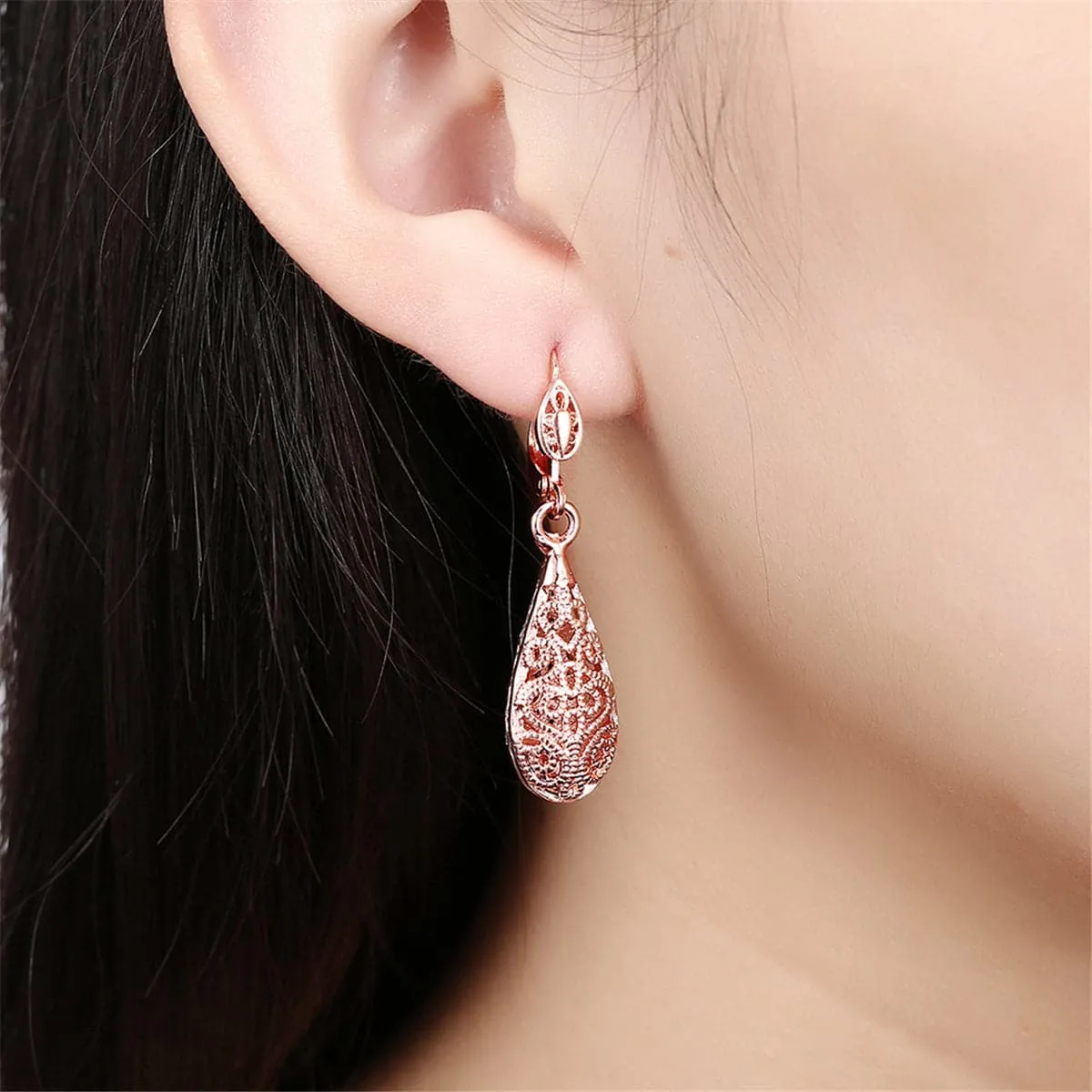 18K Rose Gold-Plated Openwork Teardrop Earrings