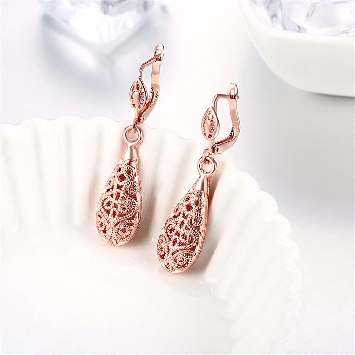 18K Rose Gold-Plated Openwork Teardrop Earrings