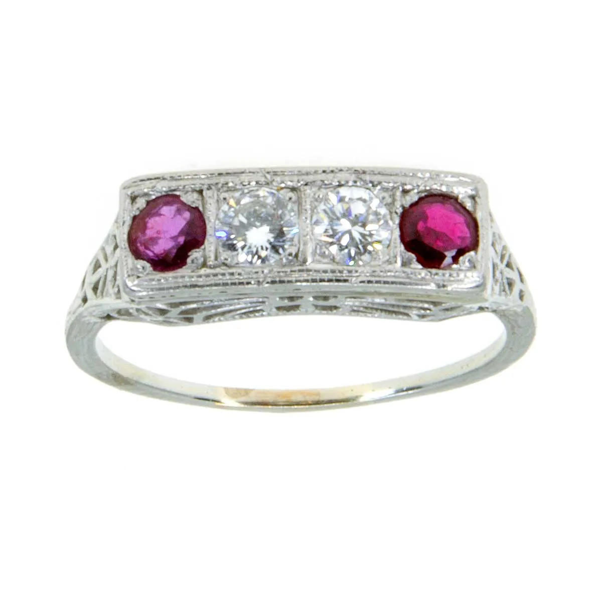 18K Ruby & Diamond Filigree Band Ring
