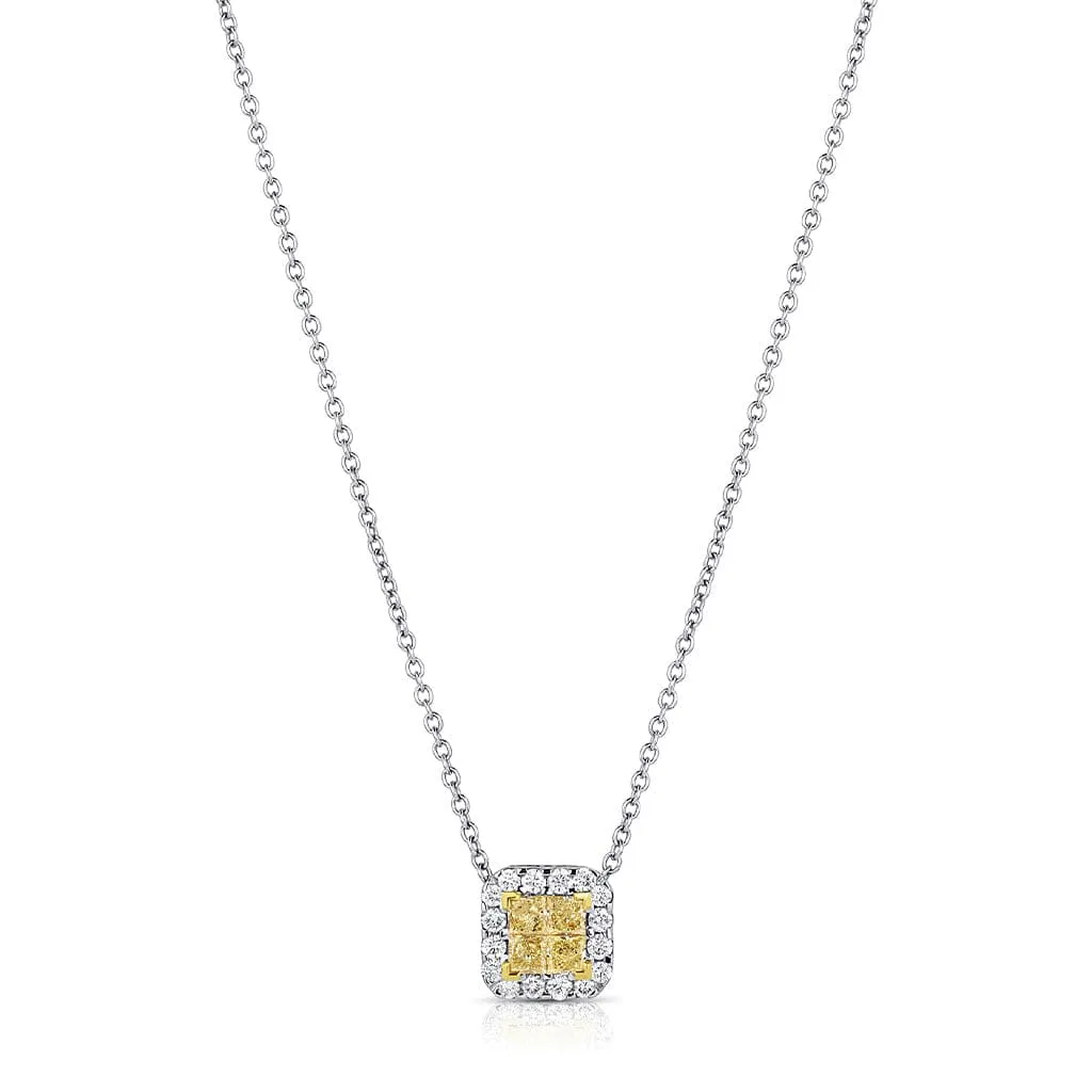 18kt White Gold Yellow Diamond Square Pendant Necklace