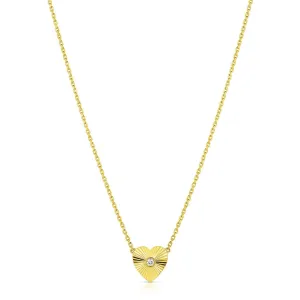 18kt Yellow Gold Diamond Fluted Heart Pendant Necklace