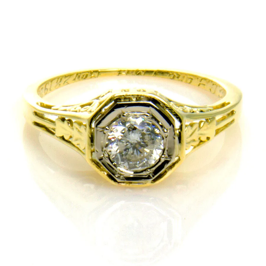 1920s Filigree Solitaire Diamond Engagement Ring