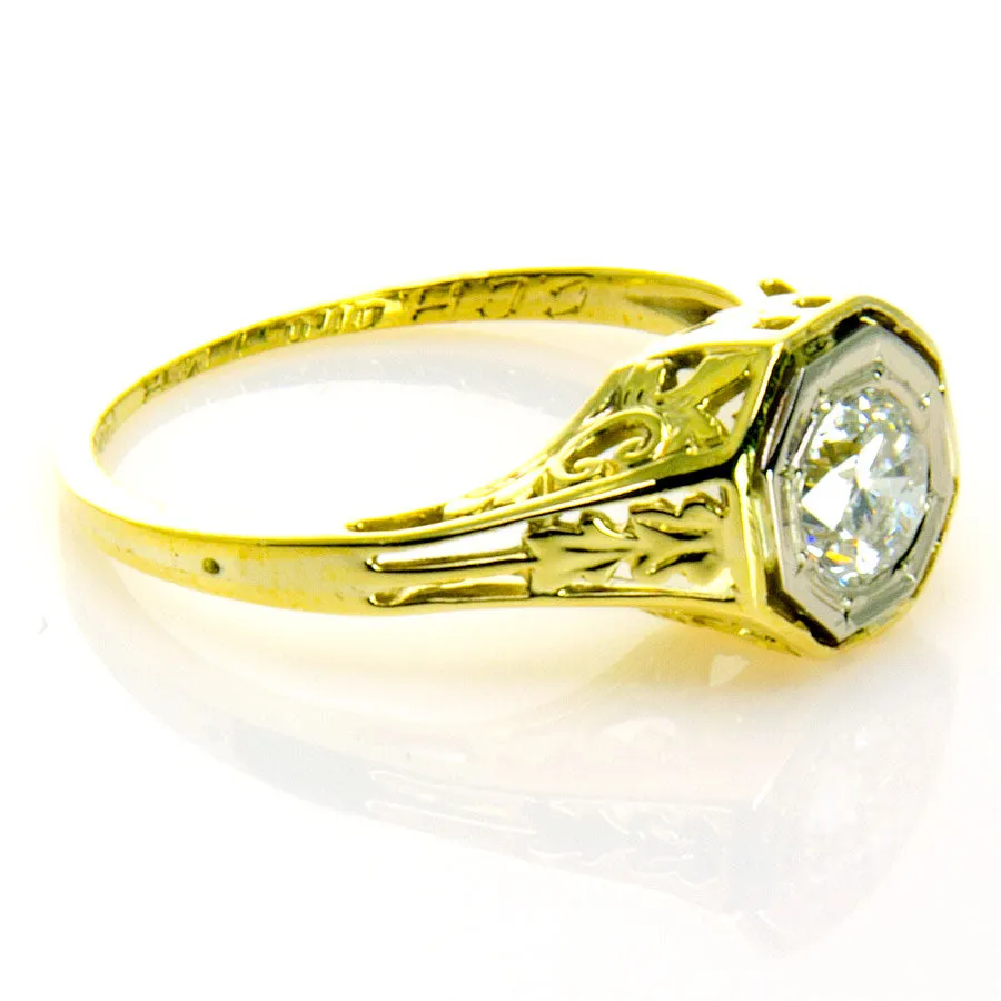 1920s Filigree Solitaire Diamond Engagement Ring