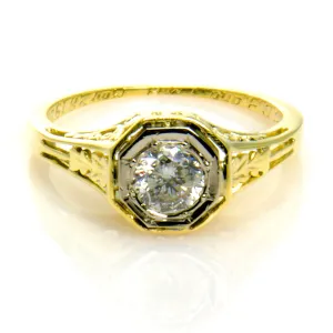 1920s Filigree Solitaire Diamond Engagement Ring