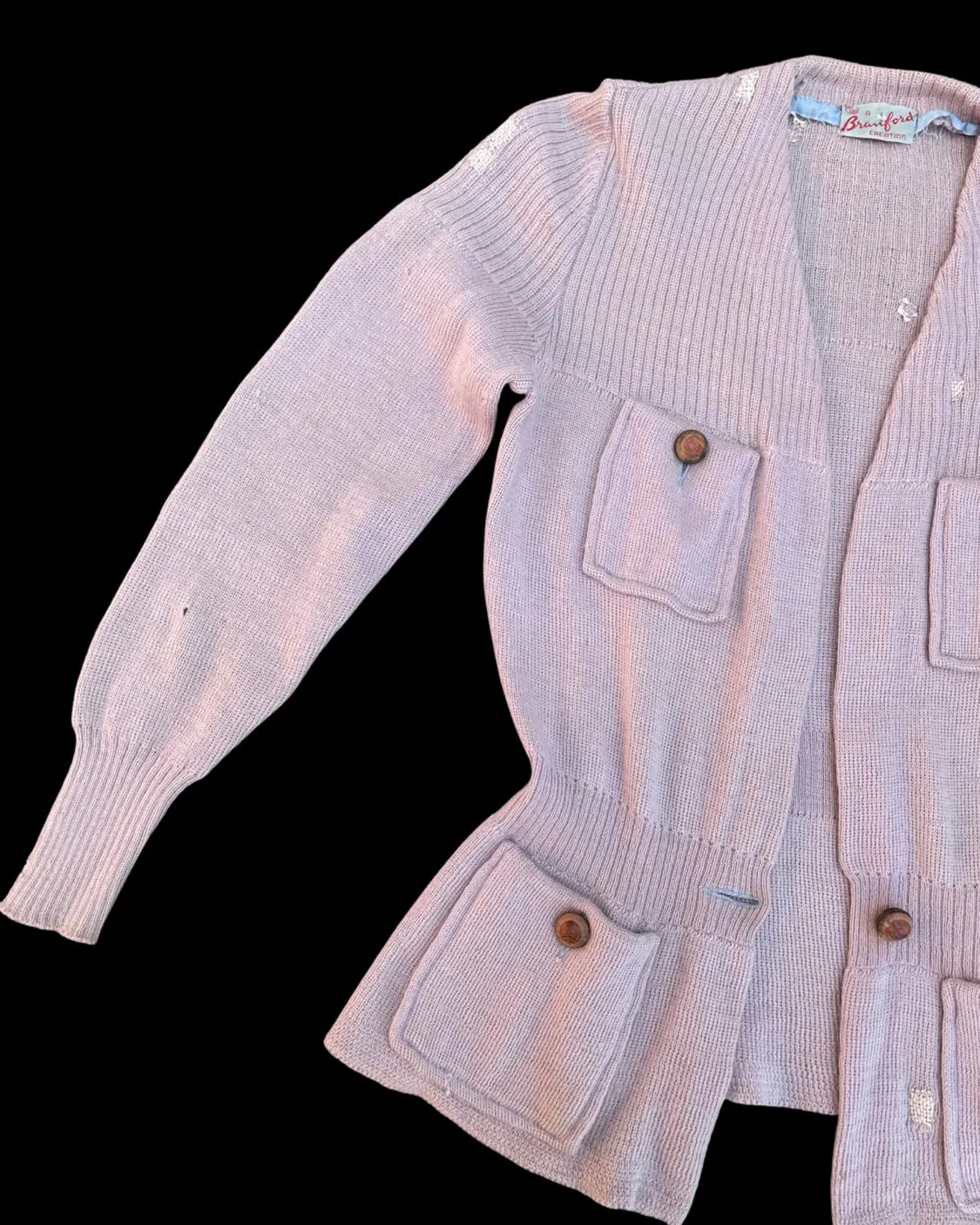 1930s Lilac Wool Knit Womens Pocket Cardigan