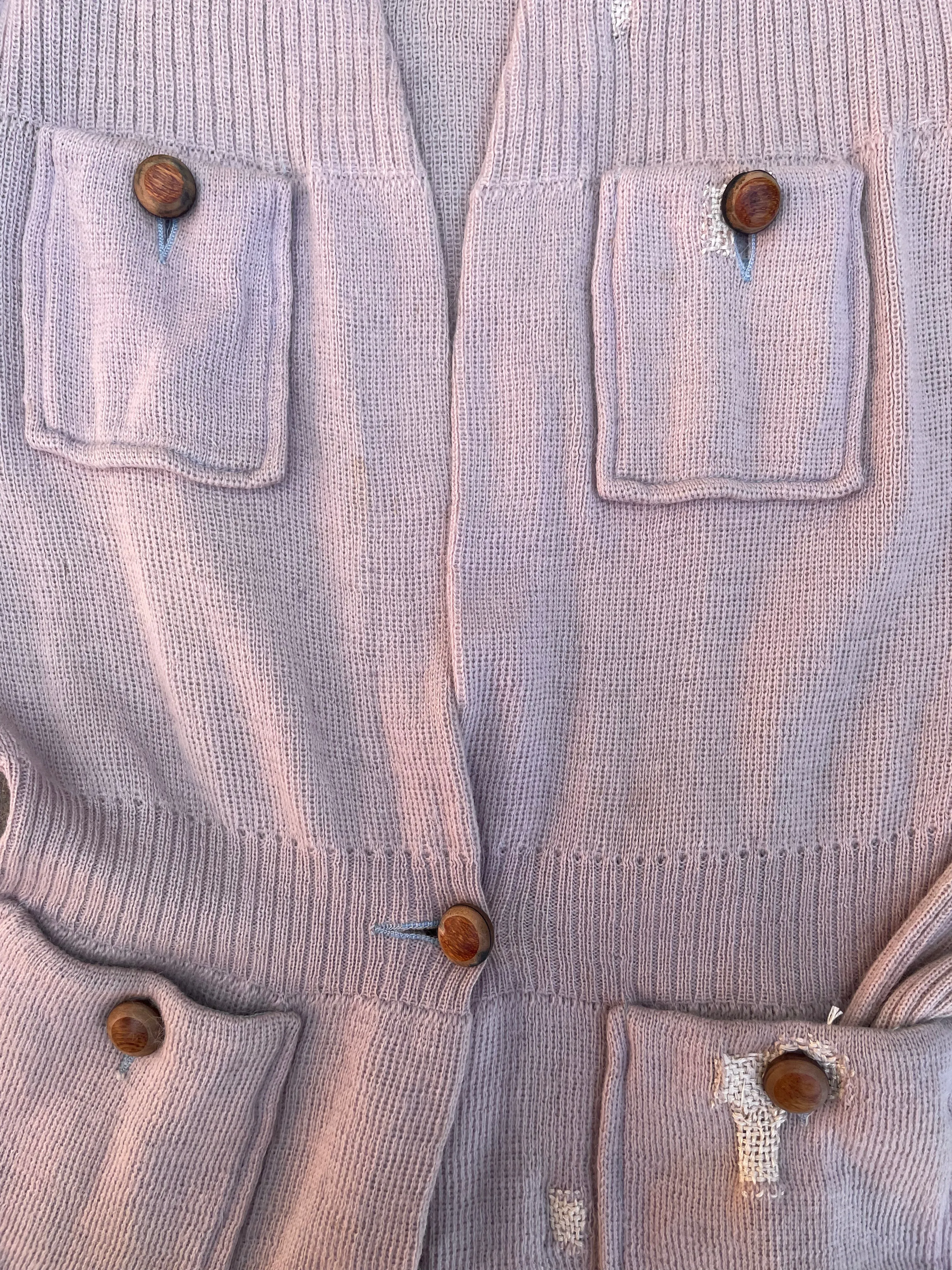 1930s Lilac Wool Knit Womens Pocket Cardigan