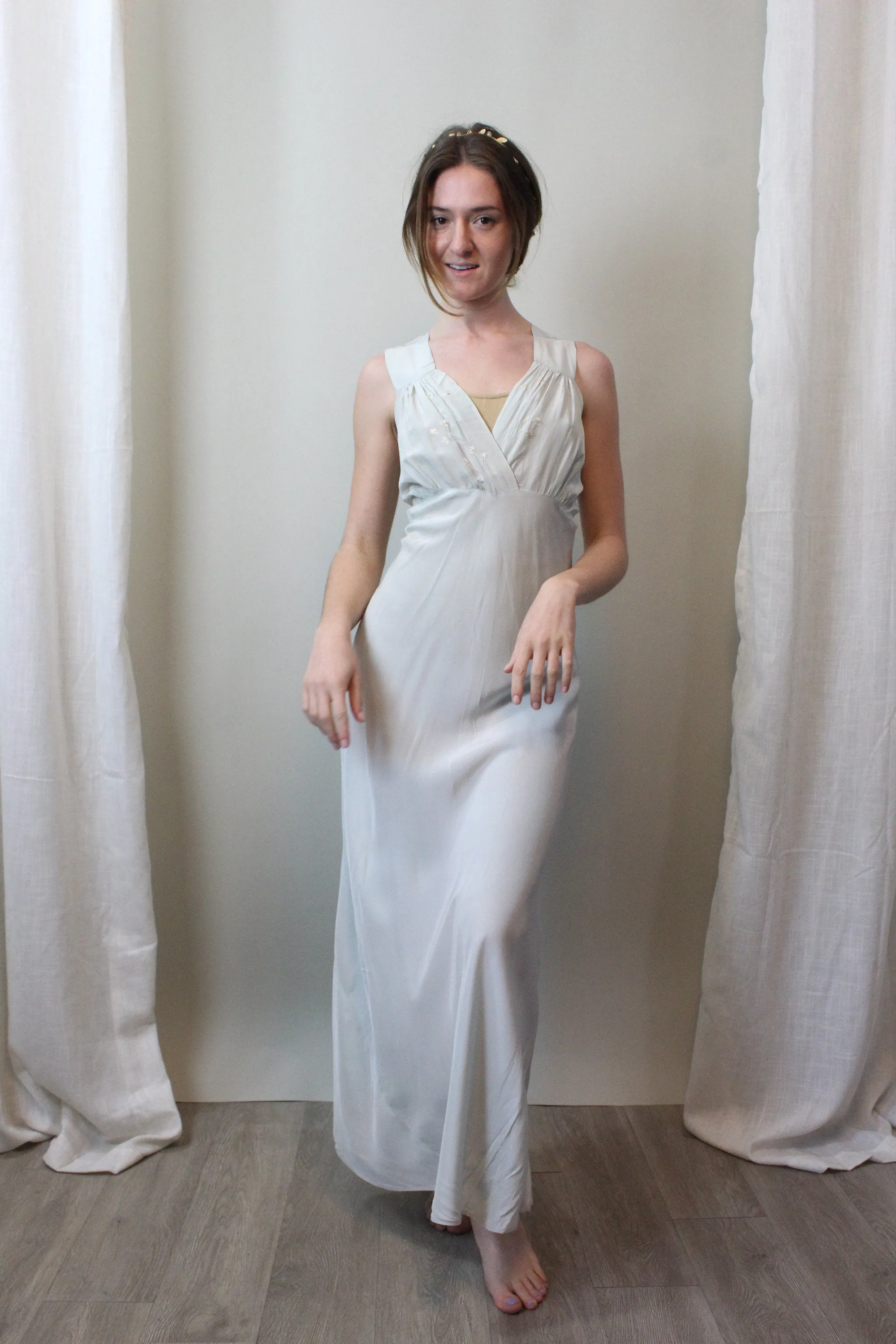 1930s PALE BLUE rayon nightgown dress small | new spring