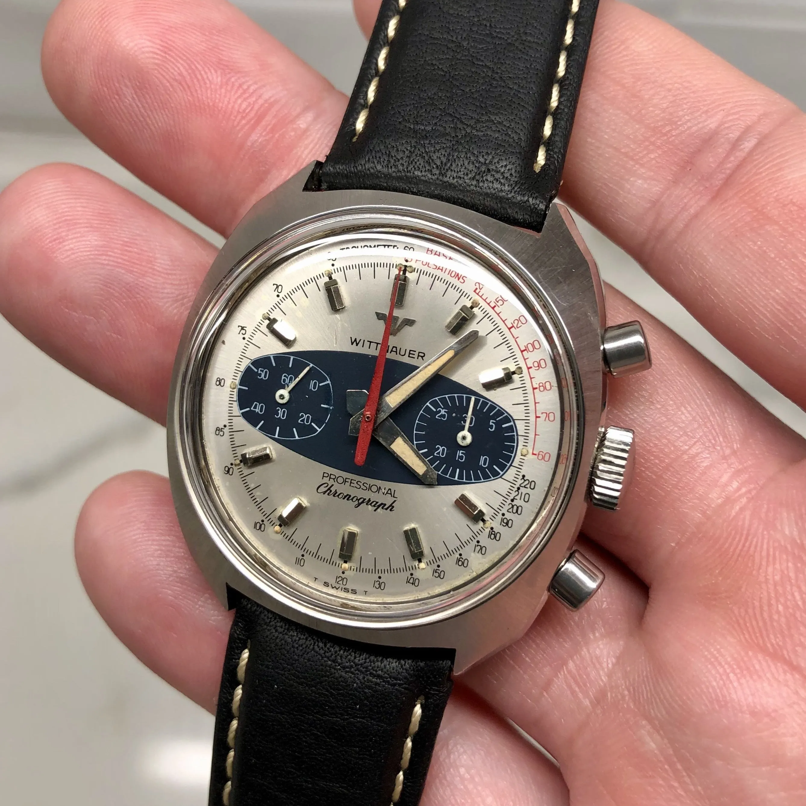 1960s Vintage Wittnauer Professional Chronograph 247T 37mm Steel Wristwatch