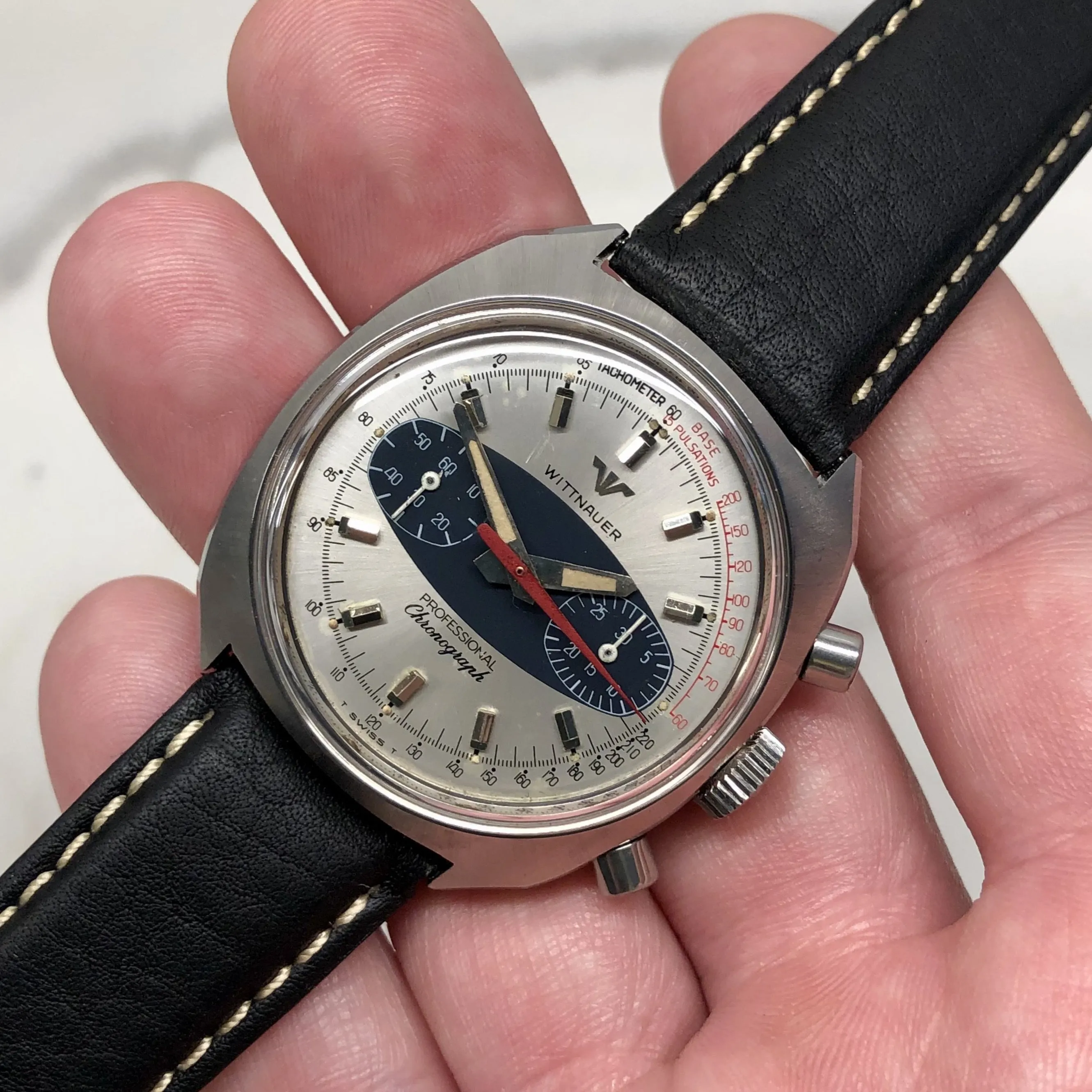 1960s Vintage Wittnauer Professional Chronograph 247T 37mm Steel Wristwatch