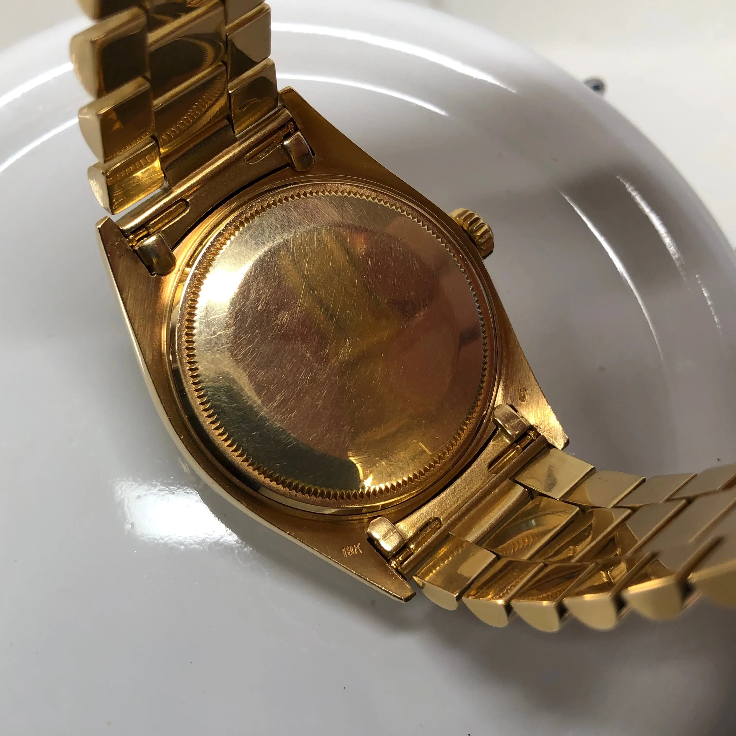 1972 Rolex President 1803 Day Date Yellow Gold Pie Pan Champagne Dial Wristwatch