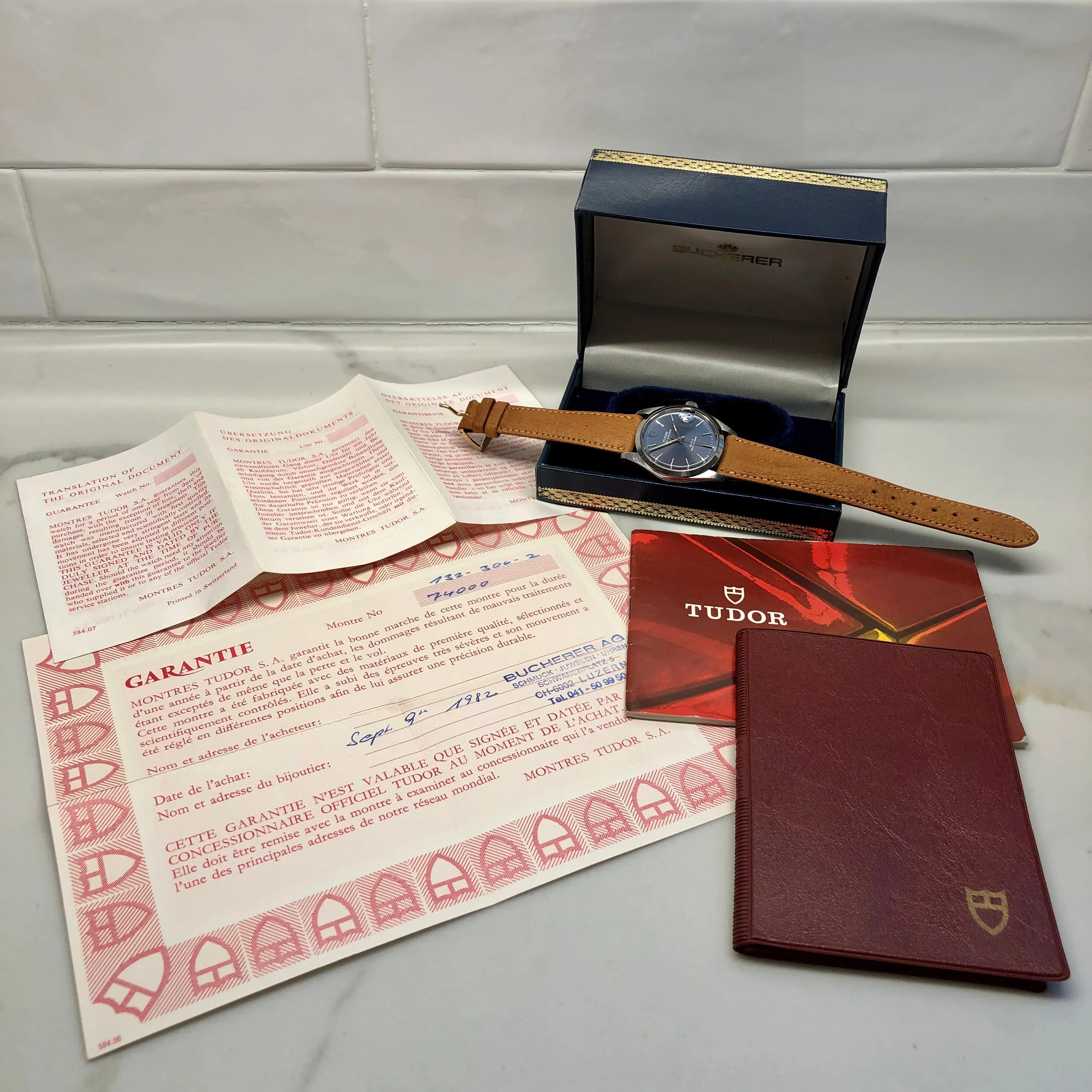 1982 Tudor Prince Oysterdate 74000 Steel Blue Dial Automatic Wristwatch with Box Papers