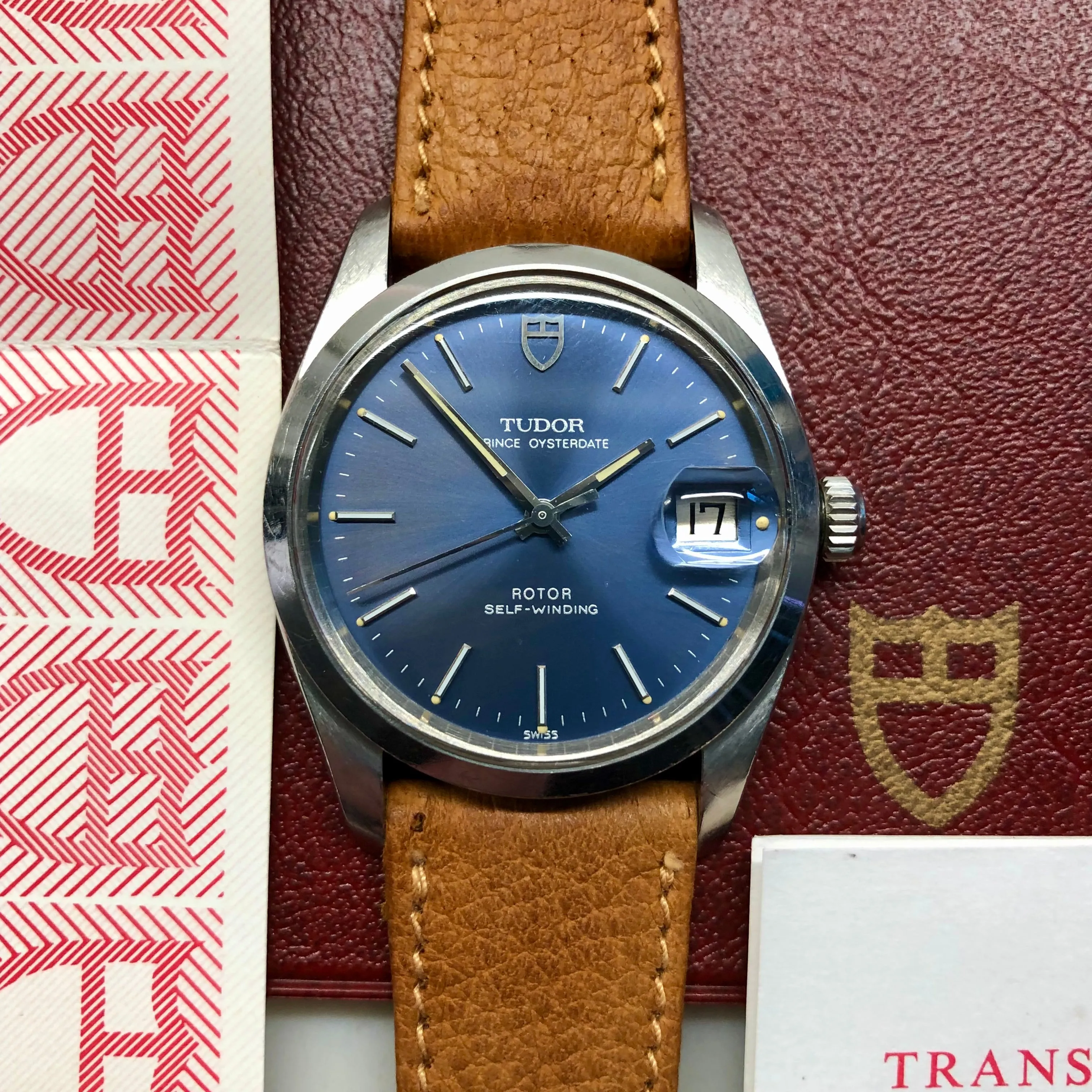 1982 Tudor Prince Oysterdate 74000 Steel Blue Dial Automatic Wristwatch with Box Papers