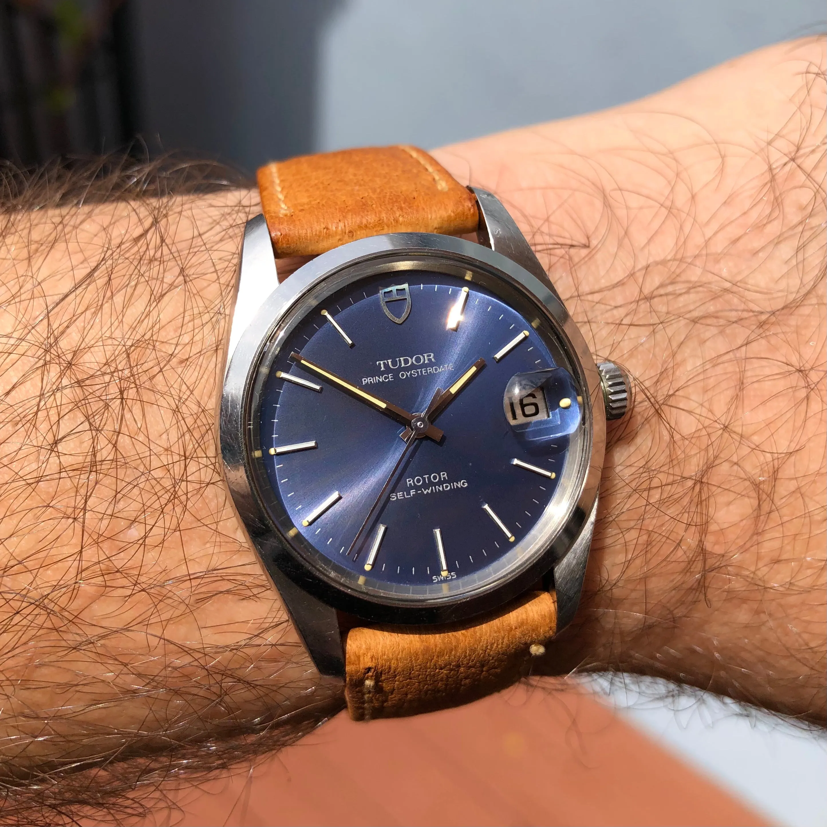 1982 Tudor Prince Oysterdate 74000 Steel Blue Dial Automatic Wristwatch with Box Papers