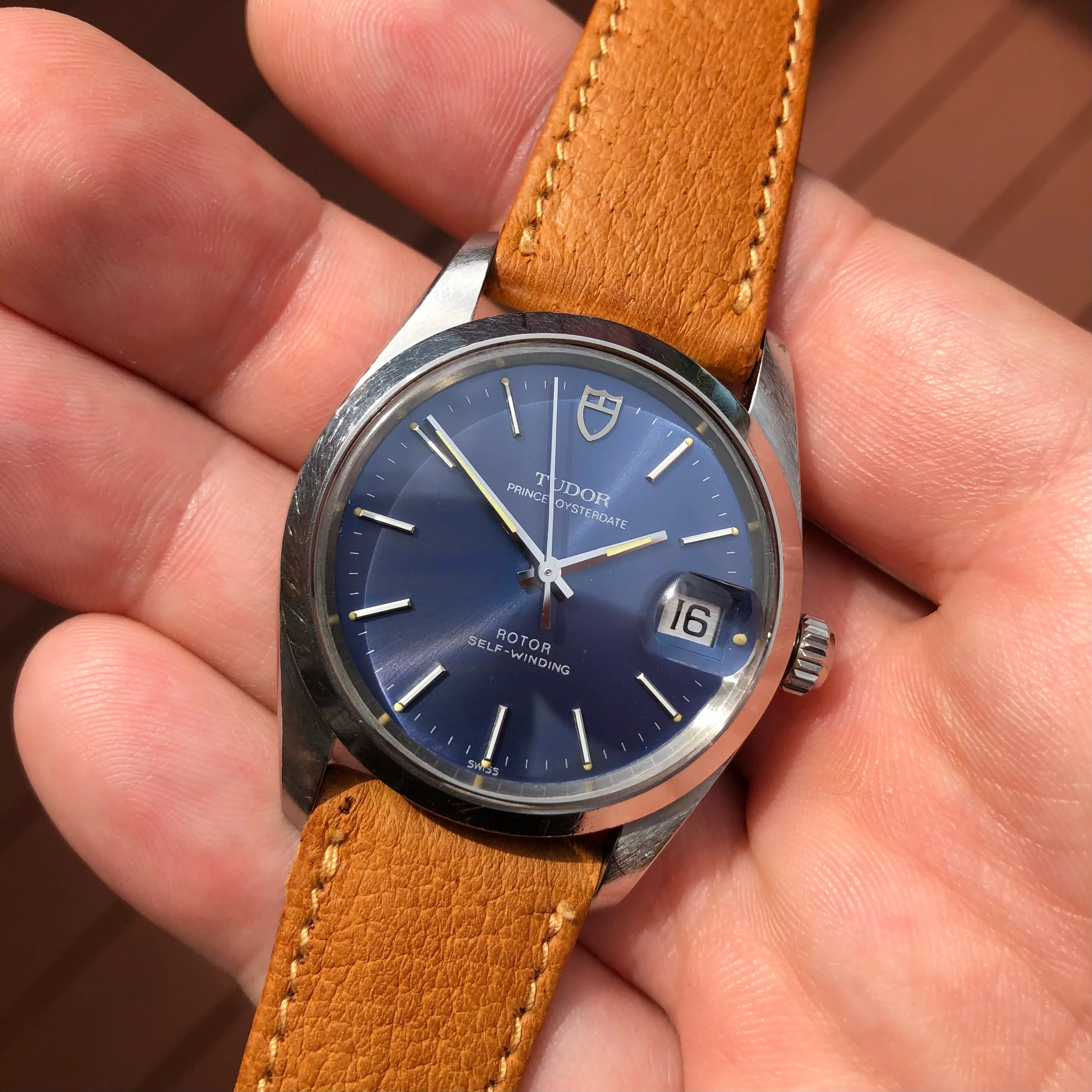1982 Tudor Prince Oysterdate 74000 Steel Blue Dial Automatic Wristwatch with Box Papers