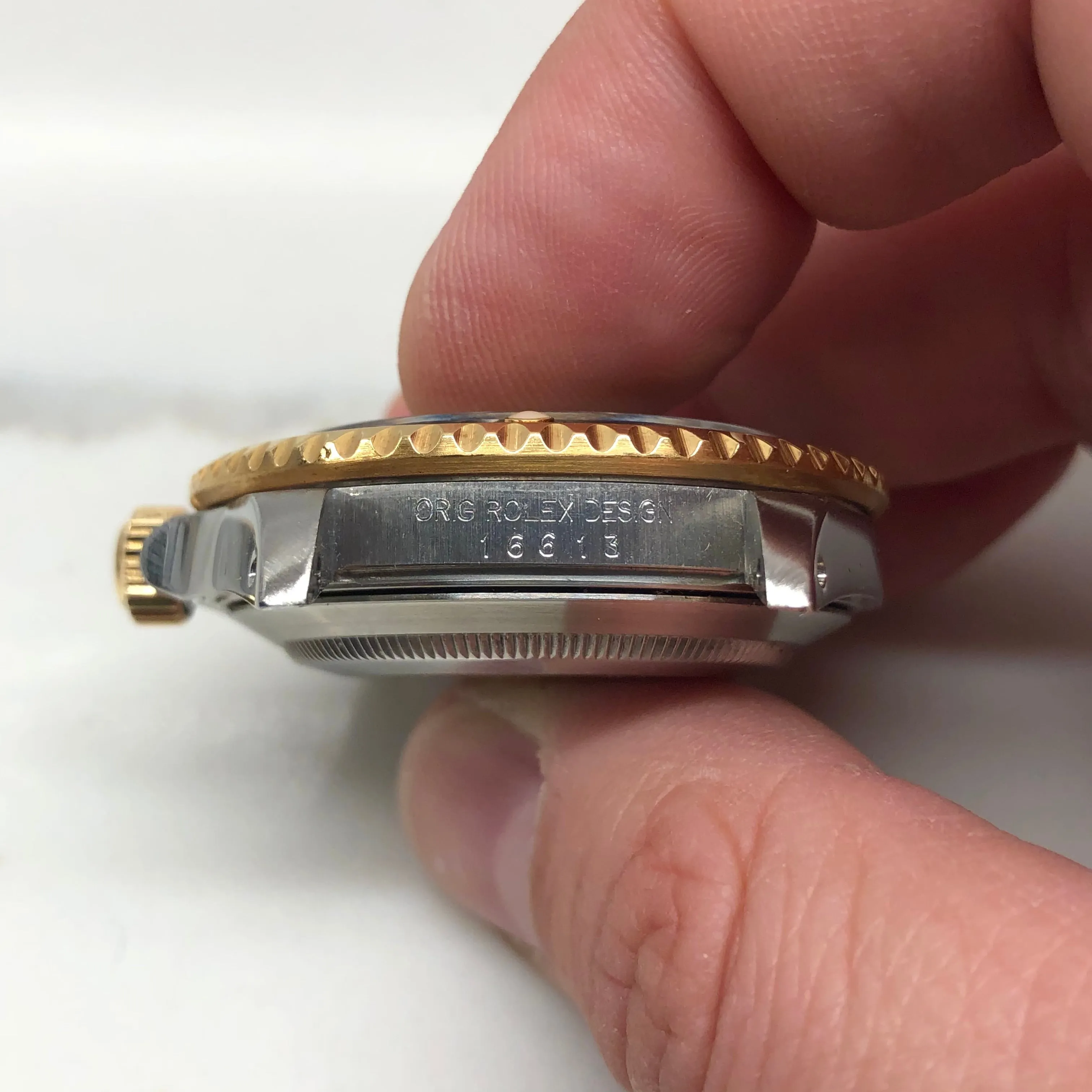 1989 Rolex Submariner 16613 Two Tone Black Steel 18K Gold Wristwatch