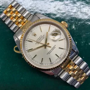 1990 Rolex Datejust 16233 Silver Stainless Steel Gold Two Tone Jubilee Wristwatch