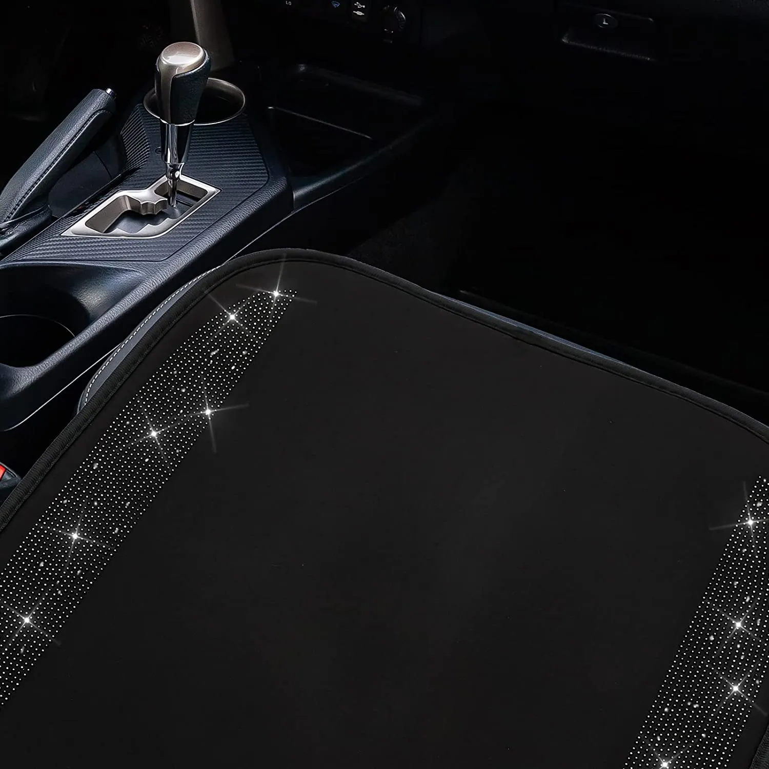 2 Pair Bling Car Seat Covers for Women Girls Rubber Black Front Seat Cover with Crystal Diamond Rhinestone Breathable Car Seat Protectors Fit Most Cars