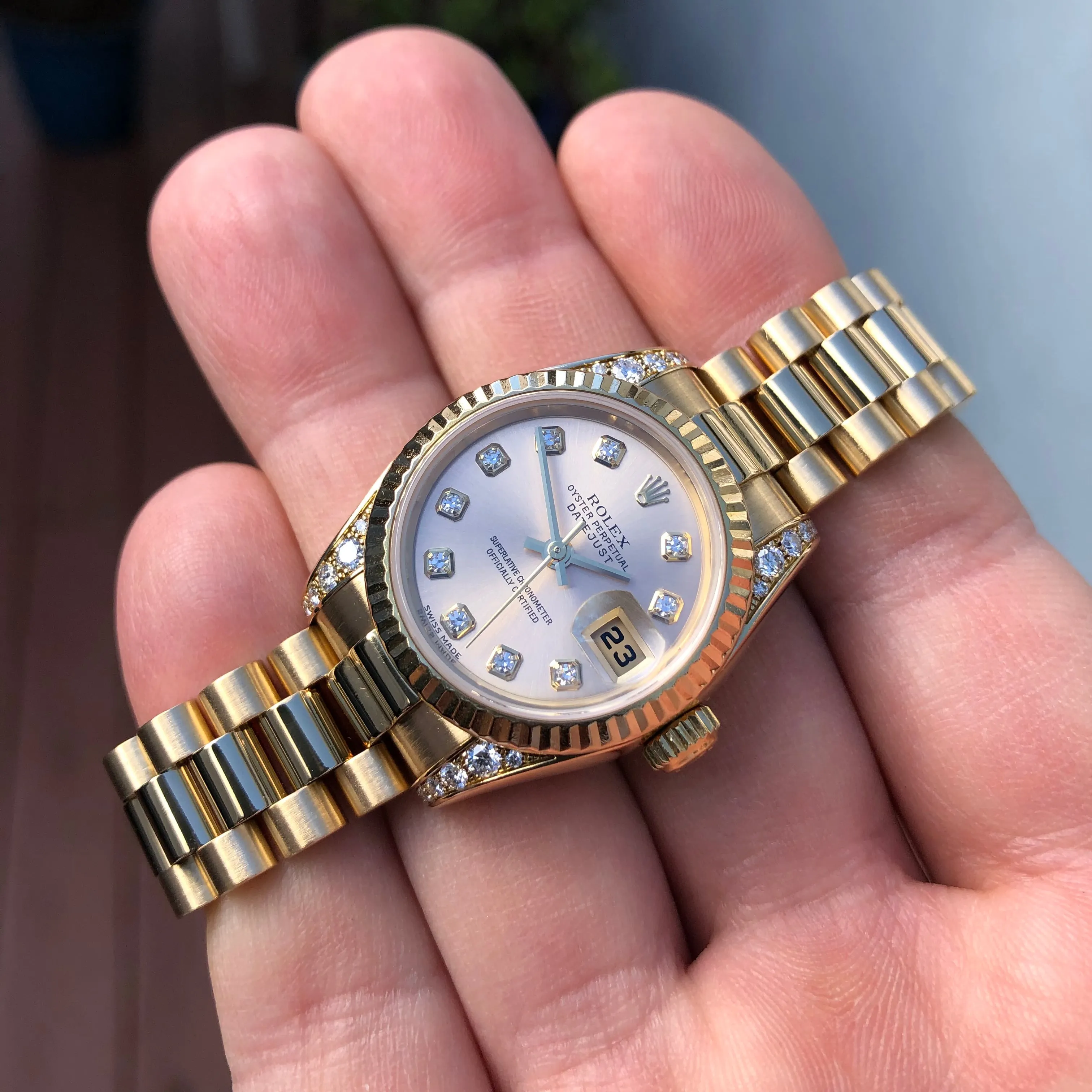 2001 Rolex Datejust 179238 Ladies President Diamond Lugs and Dial Yellow Gold Wristwatch
