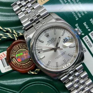 2008 Rolex Datejust 116200 Stainless Steel Silver Dial Hidden Clasp Jubilee Automatic Wristwatch with Box and Papers