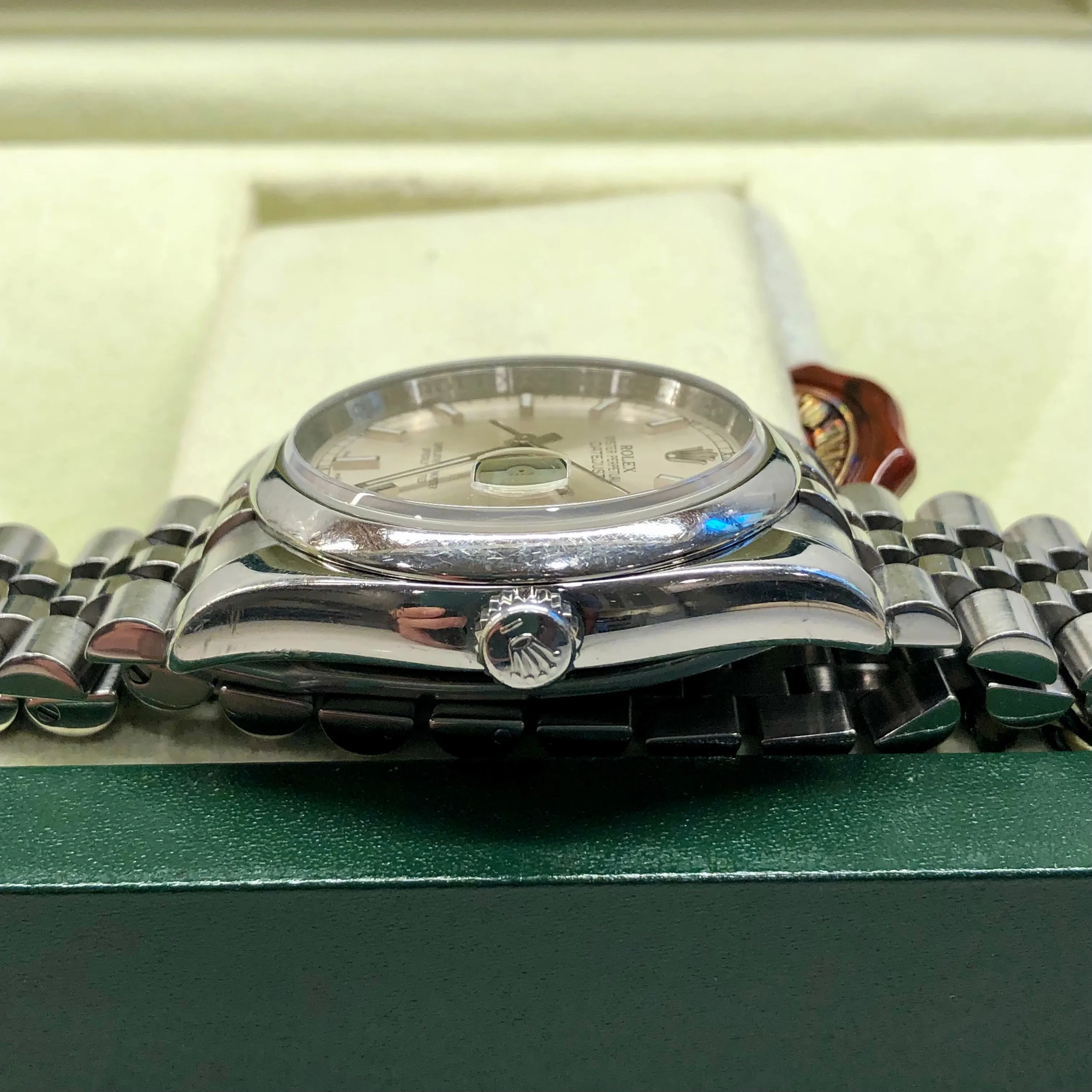 2008 Rolex Datejust 116200 Stainless Steel Silver Dial Hidden Clasp Jubilee Automatic Wristwatch with Box and Papers