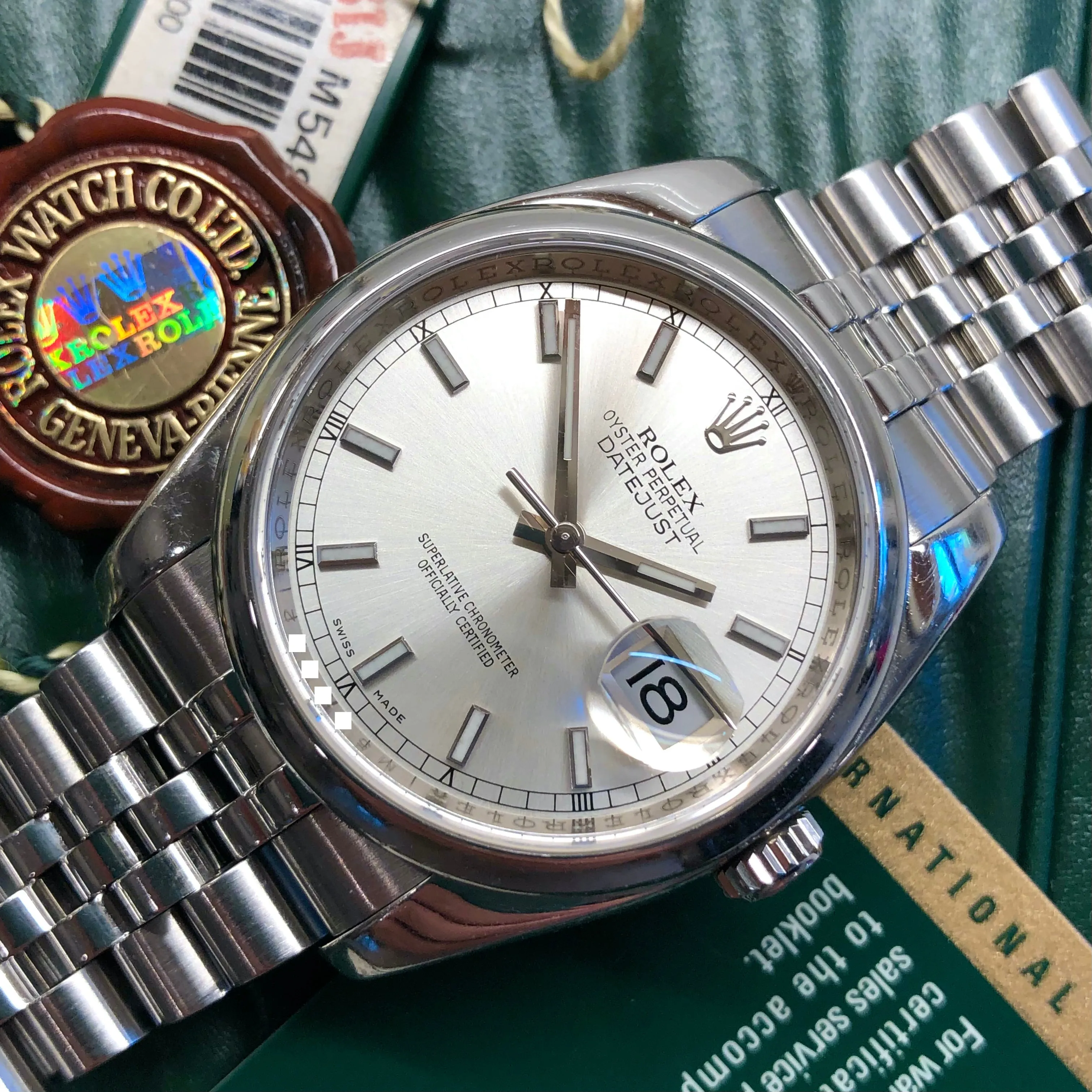 2008 Rolex Datejust 116200 Stainless Steel Silver Dial Hidden Clasp Jubilee Automatic Wristwatch with Box and Papers